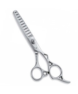 Thinning Scissor. Double Blade Teeth. Plastic Handle. Satin Finish.